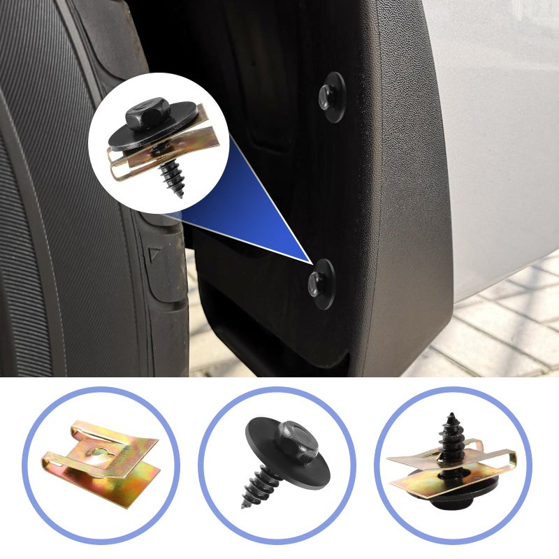 Uolor 100PCS Car Screws and Bolts  Undertray Screws Auto Body Fender Screws Car Clips Plastic Rivet Fasteners - Universal U-Nuts Kit Engine Under Cover Splash Shield Guard Body Bolts - Image 4